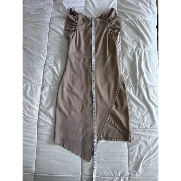 LENA NYC Assymetric Dress Size Large Beige Lined Elegant Night Out EUC - Picture 2 of 12
